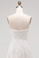Load image into Gallery viewer, White A Line Strapless Floral High-Low Boho Wedding Dress