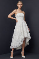 Load image into Gallery viewer, White A Line Strapless Floral High-Low Boho Wedding Dress