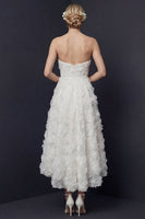 Load image into Gallery viewer, White A Line Strapless Floral High-Low Boho Wedding Dress