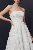 Load image into Gallery viewer, White A Line Strapless Floral High-Low Boho Wedding Dress
