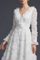 Load image into Gallery viewer, Sparkly White Ruffled Beaded Floral Boho Maxi Appliqued Wedding Dress