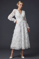 Load image into Gallery viewer, Sparkly White Beaded Ruffled Boho Maxi Floral Wedding Dress with Sleeves