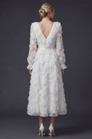 Load image into Gallery viewer, Sparkly White Beaded Ruffled Boho Maxi Floral Wedding Dress with Sleeves