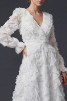 Load image into Gallery viewer, Sparkly White Beaded Ruffled Boho Maxi Floral Wedding Dress with Sleeves