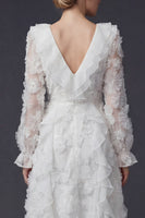 Load image into Gallery viewer, Sparkly White Beaded Ruffled Boho Maxi Floral Wedding Dress with Sleeves