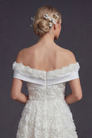 Load image into Gallery viewer, Off the Shoulder White A Line Maxi Boho Wedding Dress with 3D Flowers
