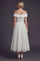 Load image into Gallery viewer, White Off the Shouler A Line Maxi Boho Wedding Dress with 3D Flowers