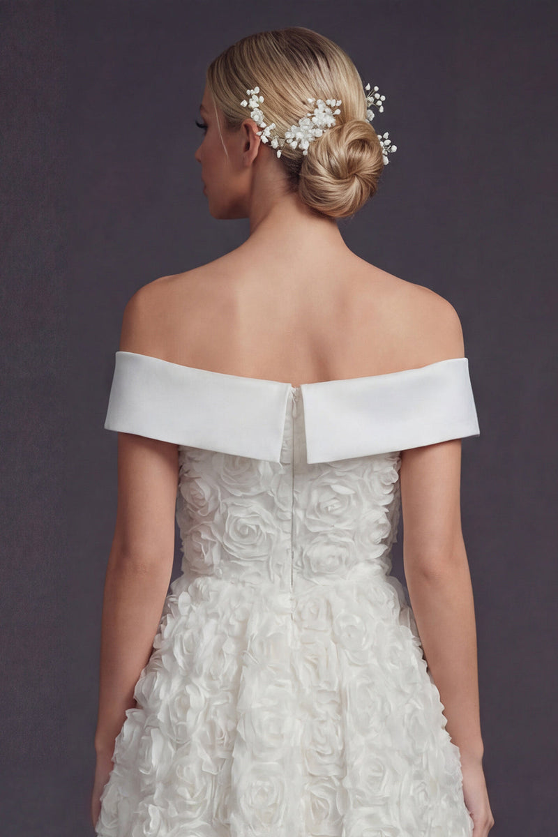 Load image into Gallery viewer, White Off the Shouler A Line Maxi Boho Wedding Dress with 3D Flowers