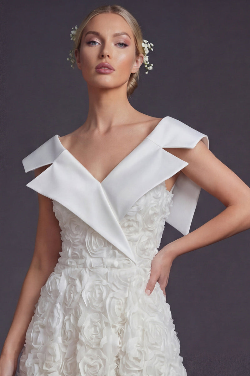 Load image into Gallery viewer, White V-Neck Maxi Boho A Line Wedding Dress with 3D Flowers