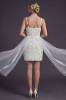 Load image into Gallery viewer, White Bodycon Floral Short Spaghetti Straps Boho Wedding Dress with Cape