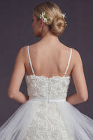 Load image into Gallery viewer, White Bodycon Floral Short Spaghetti Straps Boho Wedding Dress with Cape