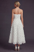 Load image into Gallery viewer, White A Line Strapless Maxi Boho Wedding Dress with 3D Flowers
