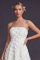 Load image into Gallery viewer, White A Line Strapless Maxi Boho Wedding Dress with 3D Flowers