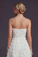Load image into Gallery viewer, White A Line Strapless Maxi Boho Wedding Dress with 3D Flowers