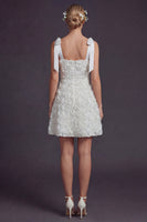 Load image into Gallery viewer, White A Line Floral Square Neck Short Boho Wedding Dress with Bow