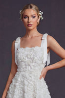 Load image into Gallery viewer, White A Line Floral Square Neck Short Boho Wedding Dress with Bow