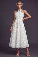 Load image into Gallery viewer, White Halter Maxi A Line Boho Ruffled Wedding Dress with 3D Flowers