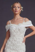Load image into Gallery viewer, White Cold Shoulder Boho Short Wedding Dress with 3D Flowers