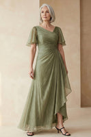 Load image into Gallery viewer, Dusty Sage A Line Long Mother of the Bride Dress with Sleeves