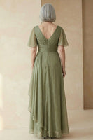Load image into Gallery viewer, Dusty Sage A Line Long Mother of the Bride Dress with Sleeves