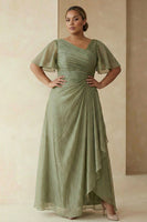 Load image into Gallery viewer, Dusty Sage A Line Long Mother of the Bride Dress with Sleeves