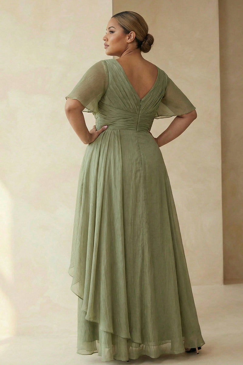 Load image into Gallery viewer, Dusty Sage A Line Long Mother of the Bride Dress with Sleeves