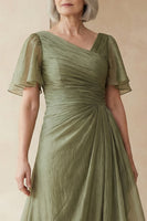 Load image into Gallery viewer, Dusty Sage A Line Long Mother of the Bride Dress with Sleeves