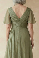 Load image into Gallery viewer, Dusty Sage A Line Long Mother of the Bride Dress with Sleeves