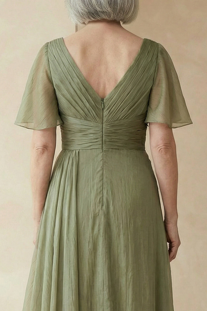 Load image into Gallery viewer, Dusty Sage A Line Long Mother of the Bride Dress with Sleeves