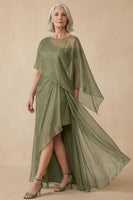 Load image into Gallery viewer, Dusty Sage Flowy A Line Long Mother of the Bride Dress with Cape