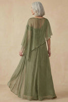 Load image into Gallery viewer, Dusty Sage Flowy A Line Long Mother of the Bride Dress with Cape