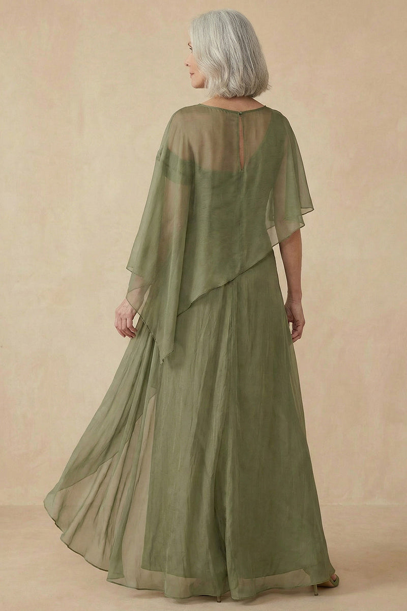 Load image into Gallery viewer, Dusty Sage Flowy A Line Long Mother of the Bride Dress with Cape