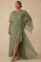 Load image into Gallery viewer, Dusty Sage Flowy A Line Long Mother of the Bride Dress with Cape