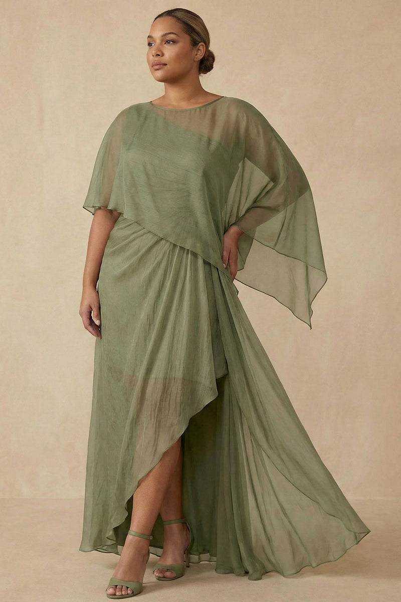Load image into Gallery viewer, Dusty Sage Flowy A Line Long Mother of the Bride Dress with Cape