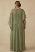 Load image into Gallery viewer, Dusty Sage Flowy A Line Long Mother of the Bride Dress with Cape