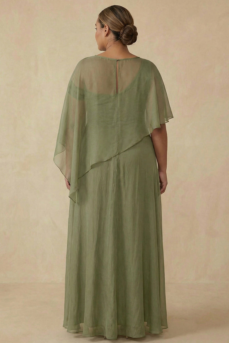 Load image into Gallery viewer, Dusty Sage Flowy A Line Long Mother of the Bride Dress with Cape