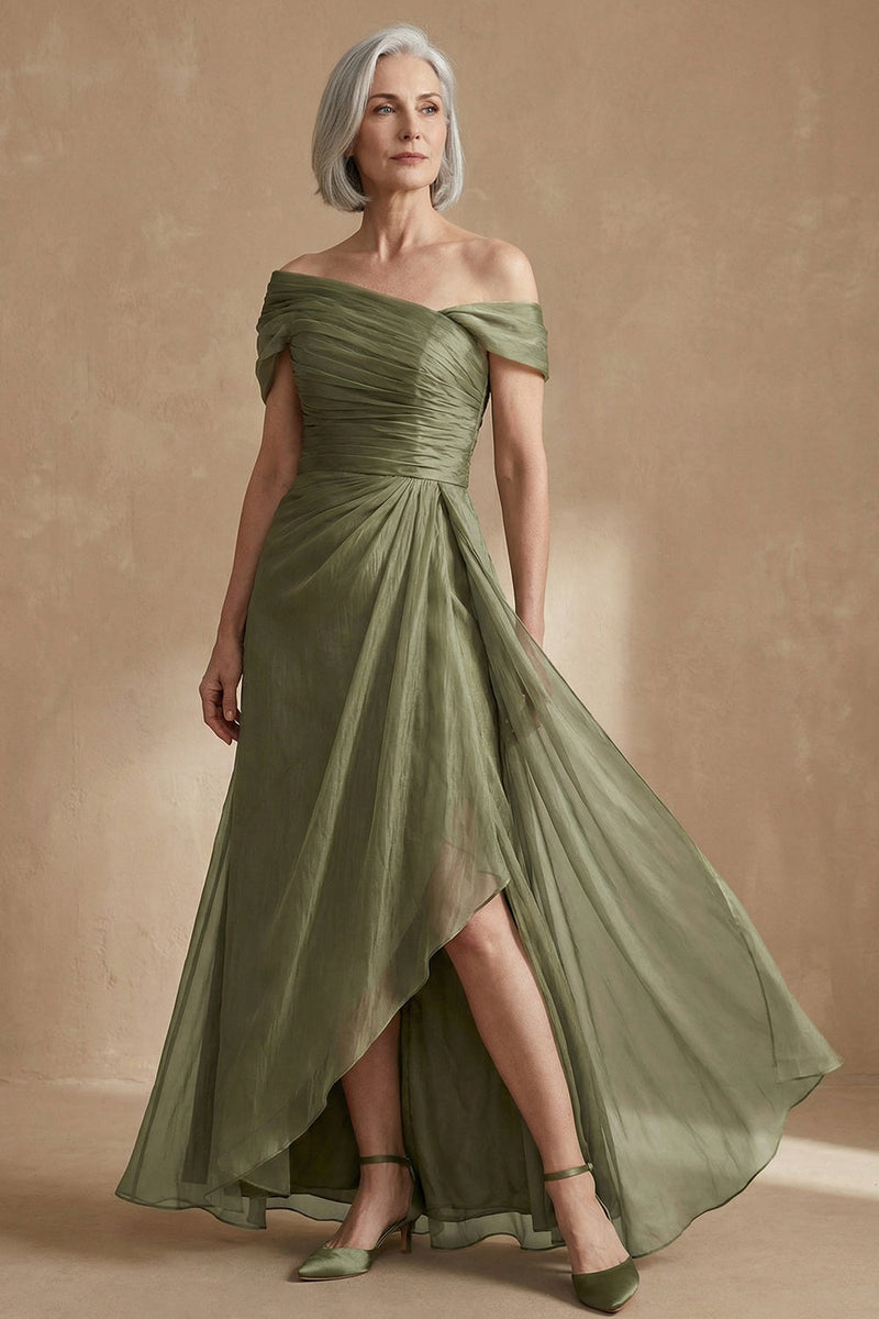 Load image into Gallery viewer, Dusty Sage Flowy A Line Long Mother of the Bride Dress with Cape