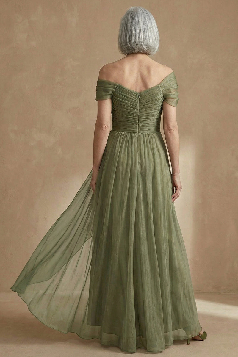 Load image into Gallery viewer, Dusty Sage Flowy A Line Long Mother of the Bride Dress with Cape