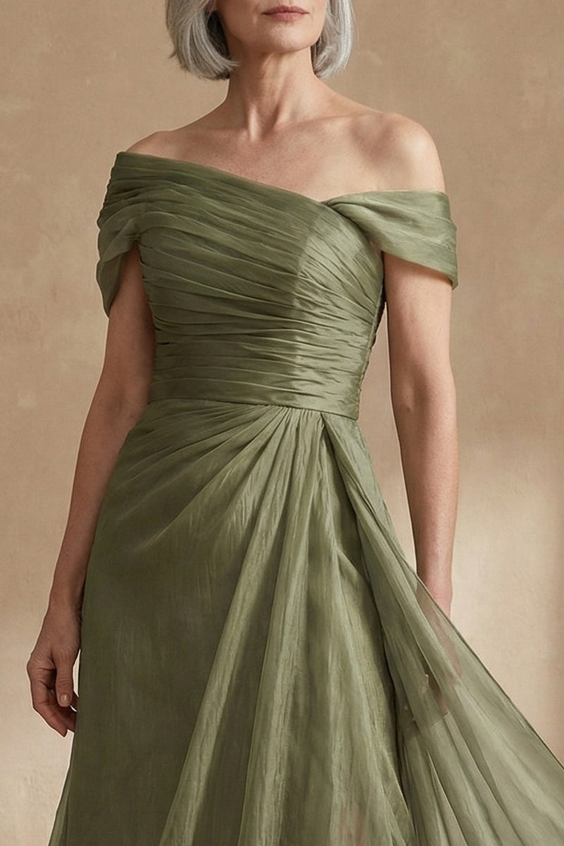 Load image into Gallery viewer, Dusty Sage Flowy A Line Long Mother of the Bride Dress with Cape
