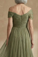Load image into Gallery viewer, Dusty Sage Flowy A Line Long Mother of the Bride Dress with Cape