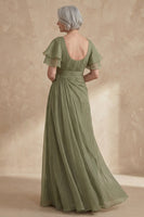 Load image into Gallery viewer, A Line Dusty Sage Boat Neck Long Mother of the Bride Dress with Ruffles