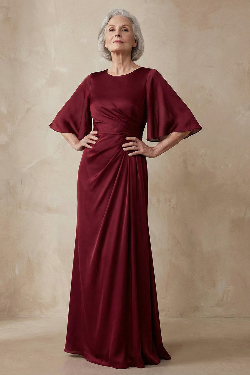 Load image into Gallery viewer, Sheath Red Round Neck Long Mother of the Bride Dress with Sleeves
