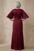 Load image into Gallery viewer, Sheath Red Round Neck Long Mother of the Bride Dress with Sleeves