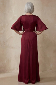 Sheath Red Round Neck Long Mother of the Bride Dress with Sleeves