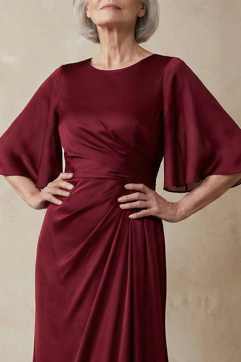 Load image into Gallery viewer, Sheath Red Round Neck Long Mother of the Bride Dress with Sleeves