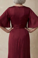 Load image into Gallery viewer, Sheath Red Round Neck Long Mother of the Bride Dress with Sleeves