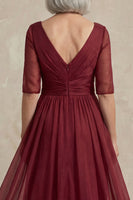 Load image into Gallery viewer, Red V Neck A Line Long Mother of the Bride Dress with Sleeves
