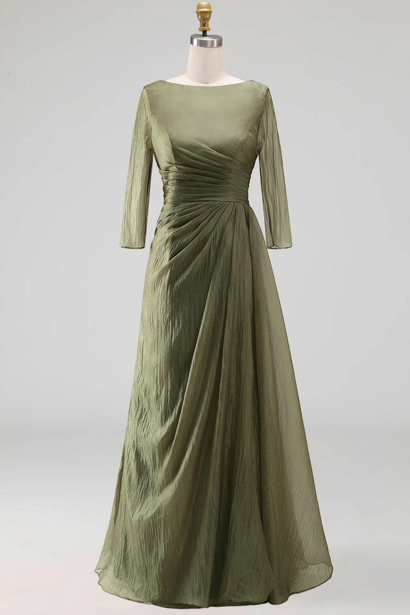 Load image into Gallery viewer, Dusty Sage A Line Bateau Neck Long Mother of the Bride Dress with Sleeves