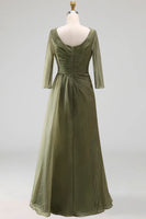 Load image into Gallery viewer, Dusty Sage A Line Bateau Neck Long Mother of the Bride Dress with Sleeves