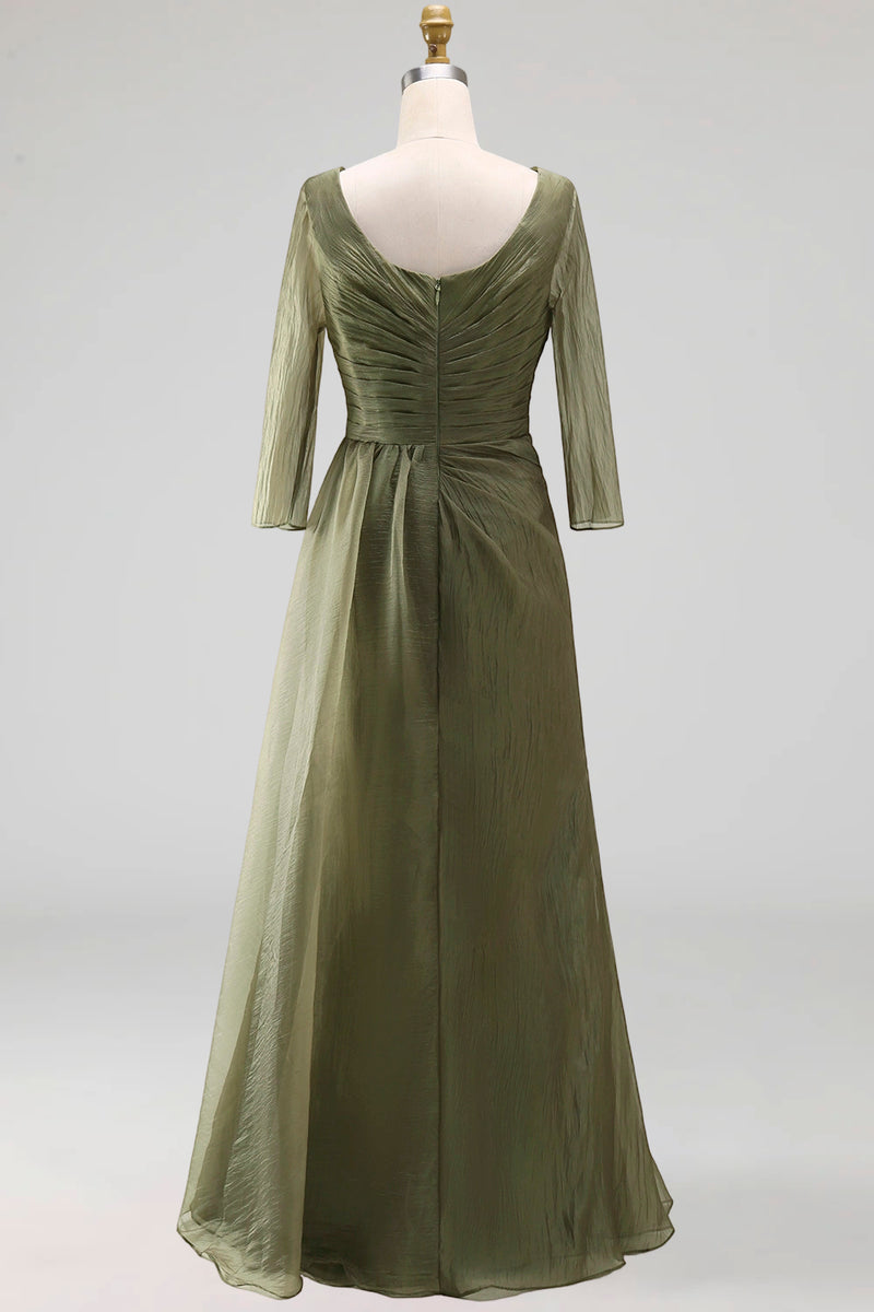 Load image into Gallery viewer, Dusty Sage A Line Bateau Neck Long Mother of the Bride Dress with Sleeves